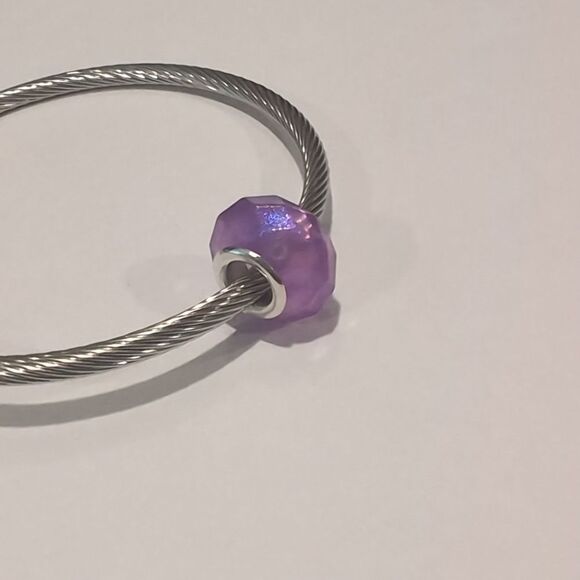 Silver Glittery Purple Charm for Pandora Style Bracelet - Picture 4 of 4